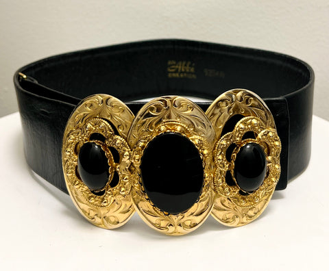 Hobé Black Belt with Gold-Tone Medallions