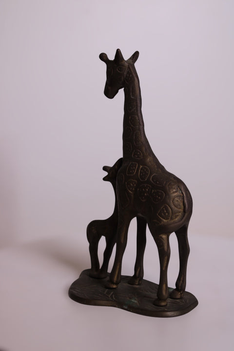 Brass Giraffe Mother and Baby Sculpture