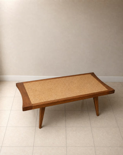 “Paine Furniture” Vintage Mid-Century Modern Wooden Cork Top Coffee Table
