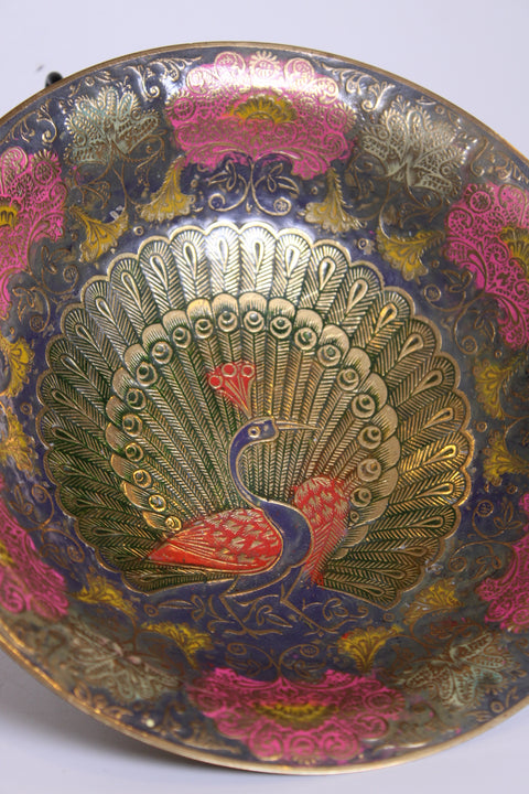 Peacock Brass Enamel Decorative Bowl