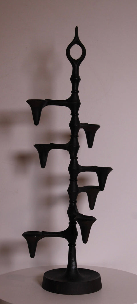 Black Modernist Cast Iron Candelabra