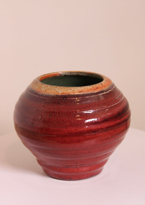 Signed Studio Pottery Bowl Deep Red Glaze