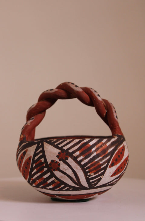 Hand Painted Folk Art Basket Pottery Vessel