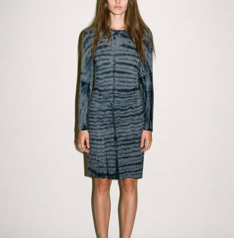 Karen Kane Gray and Black Ruched Long-Sleeve Tunic