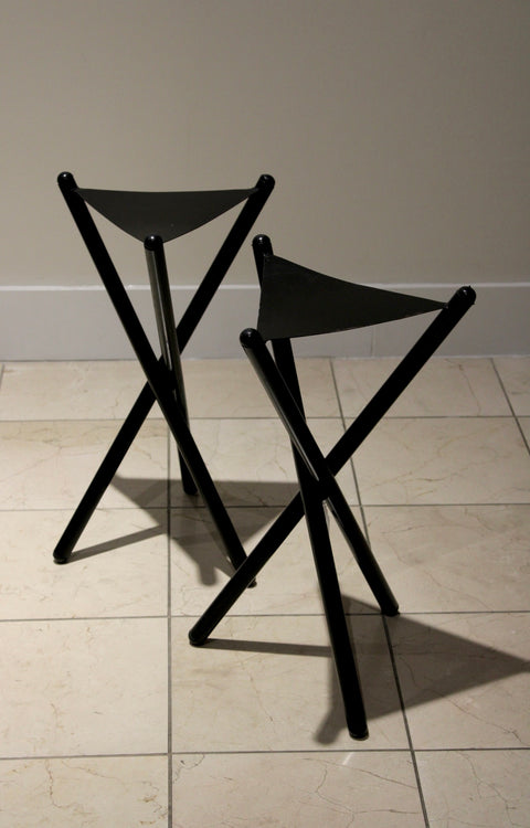 Vintage Modernist Metal X-Frame Stands | Pair of Sculptural Black Metal Pedestals