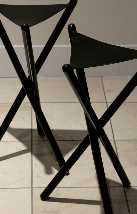 Vintage Modernist Metal X-Frame Stands | Pair of Sculptural Black Metal Pedestals