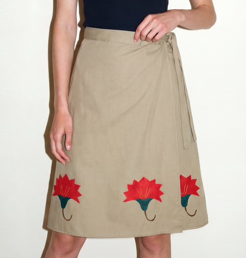Vintage tan Floral Appliqué Wrap Skirt