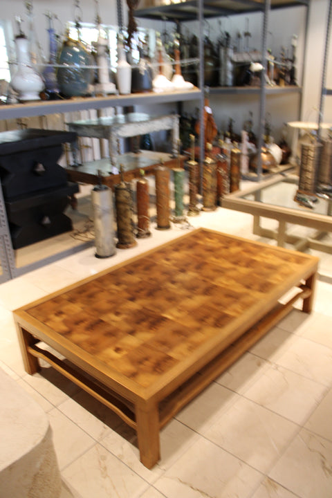 Vintage Parquet Burl Wood Coffee Table