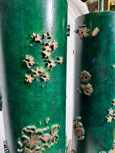 Teal antique wall paper roller lamps