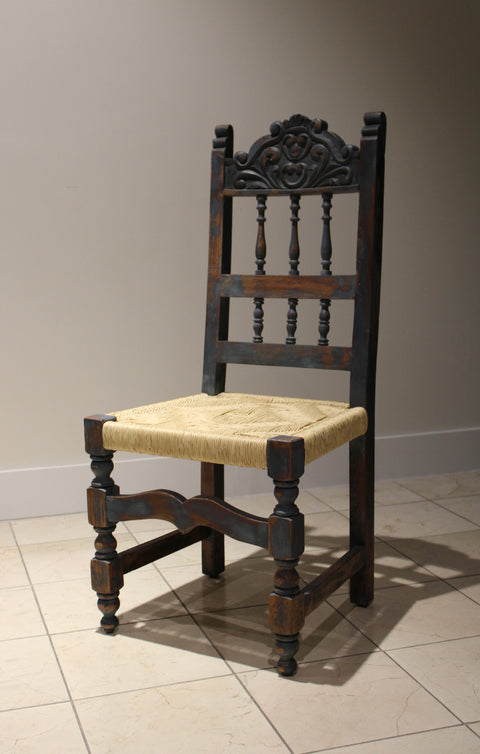 Antique Spanish Colonial Carved Rush Seat Chair (4)