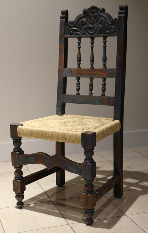 Antique Spanish Colonial Carved Rush Seat Chair (4)