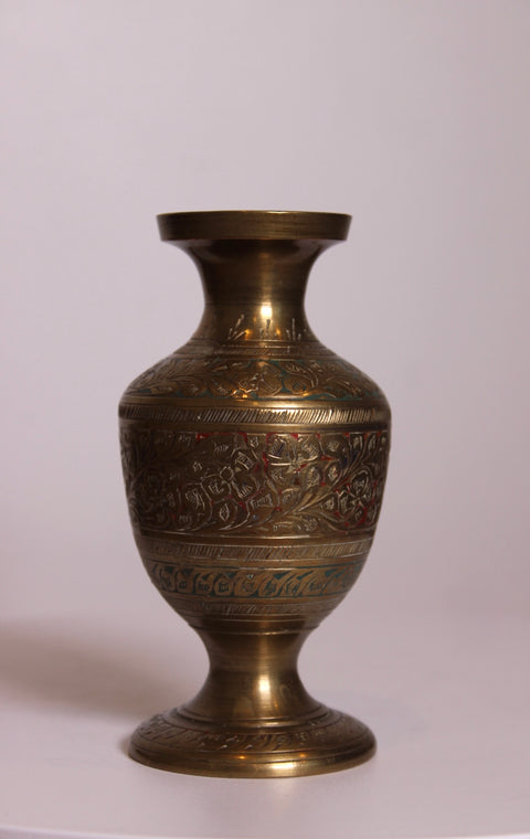 Etched Brass Footed Vase
