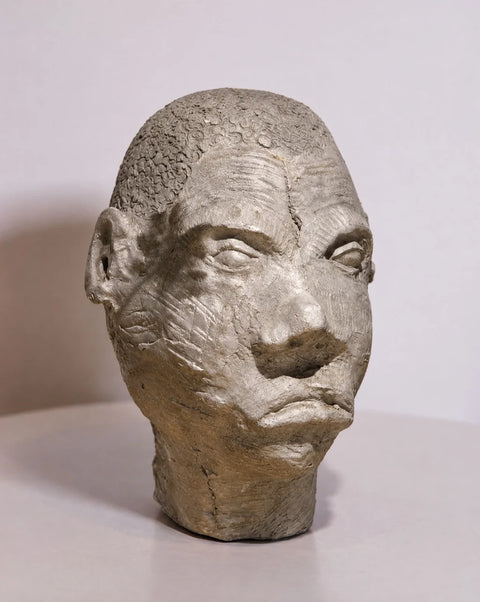 Vintage Textured Cement Portrait Head Sculpture