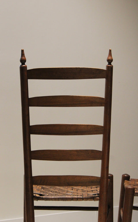 Pair of Antique Style Ladder Back Chairs with Woven Hickory Bark Seats