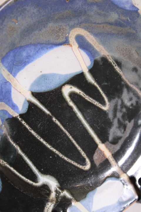 Abstract Blue Modernist Studio Pottery Platter