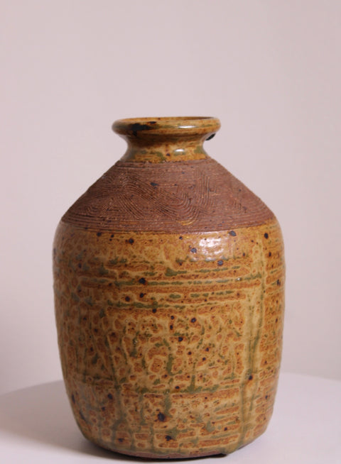 Yellow Green Textured Studio Pottery Vase