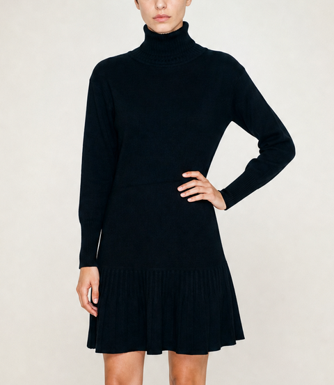 Vintage Black Turtleneck Peplum Sweater dress