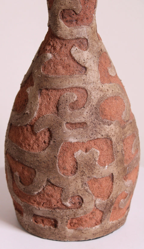 Vintage Earthware Scroll Design Bottle Neck Vase