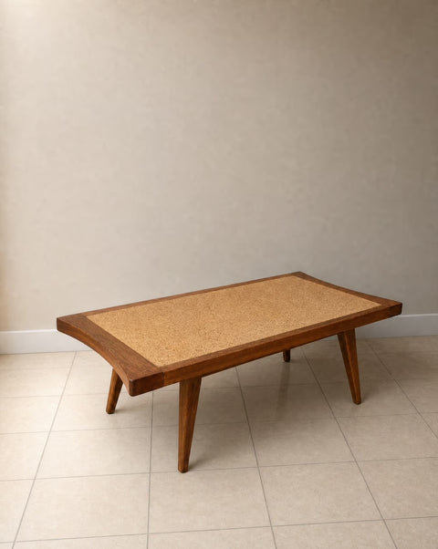 “Paine Furniture” Vintage Mid-Century Modern Wooden Cork Top Coffee Table