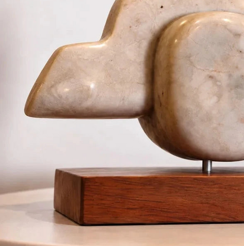 Modernist Abstract Marble Sculpture on Wood Base