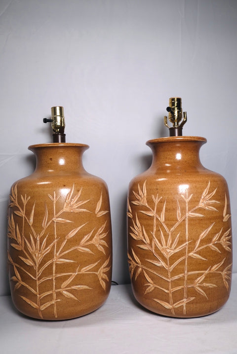 Pair of MCM Stoneware Warm Table Lamps