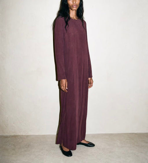 Vintage Burgundy Long-Sleeve Shift Dress — product detail