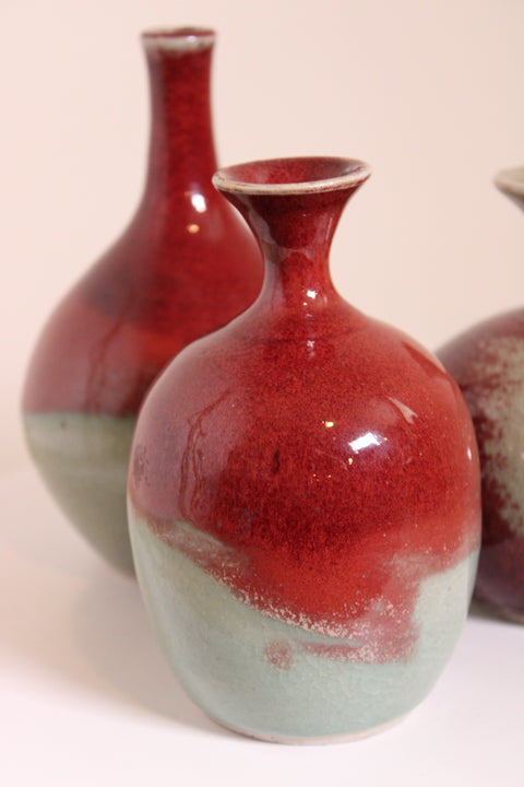 Set of Three Oxblood Red Studio Pottery Bud Vases