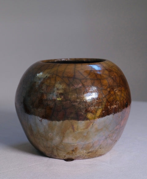 Vintage “MJA” Gold/Brown Raku Studio Pot