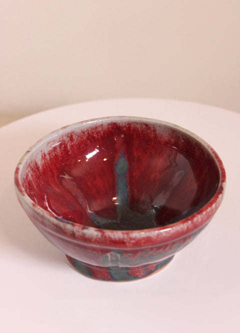 Signed Studio Pottery Bowl Red Drip Glaze