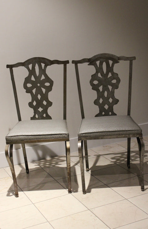 Pair of Chippendale Style Verdigris Iron Garden Chairs
