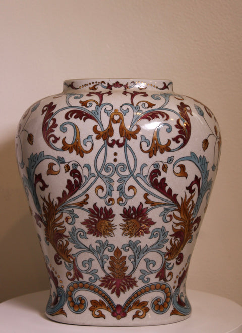 Vintage Large Scrollwork Porcelain Vase Floral Chinoiserie Decorative Vessel
