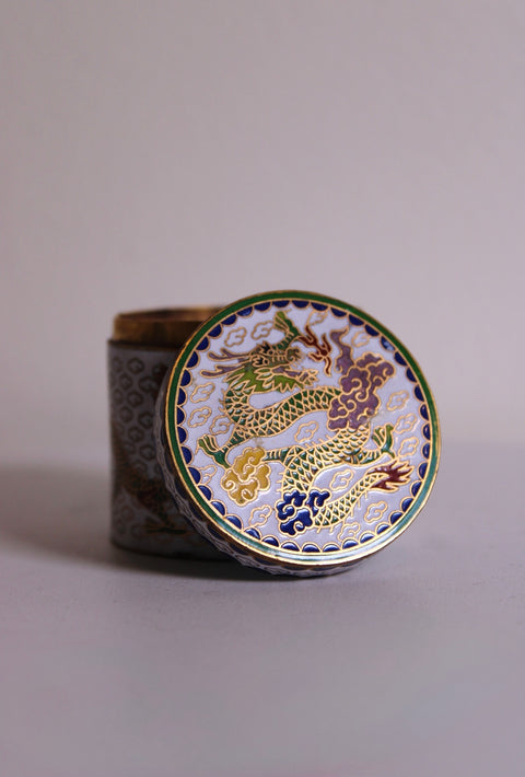 Vintage Cloisonné Trinket Box – Hand Painted with Floral & Bird Design