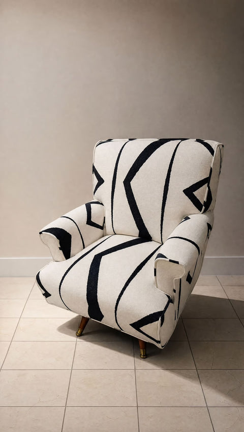Vintage 1950s Black and White Tribal Swivel Club Chair