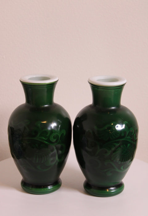Pair of Emerald Green Glass Vases