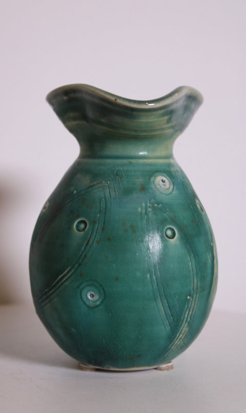 Turquoise Etched Studio Pottery Vase