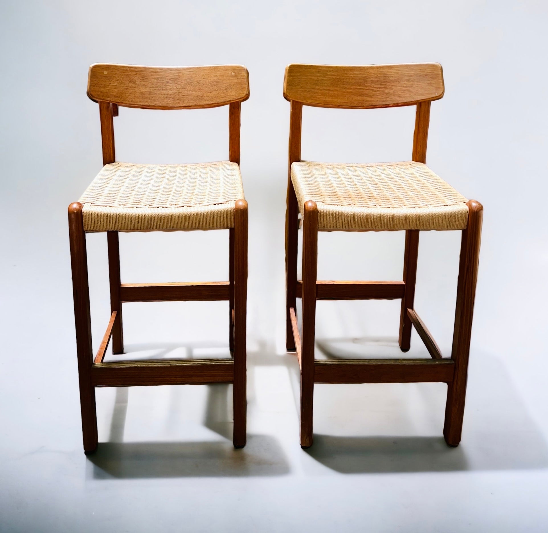 Woven/Wood Tall MCM Barstools (Vintage)