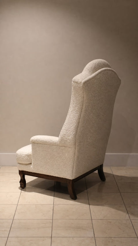 Vintage Cream Bouclé Hollywood Regency Hooded Chair