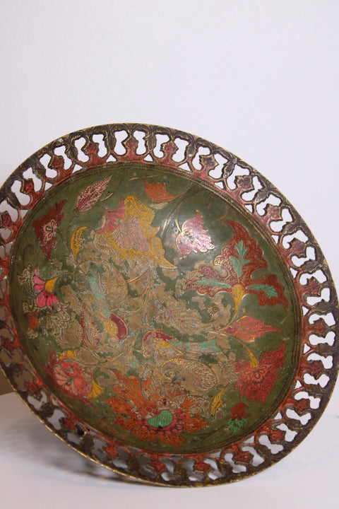 Large Pierced Brass Floral Tray