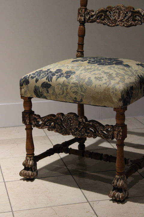 Set of 4 Antique Ornately Carved Floral Upholstered Chair