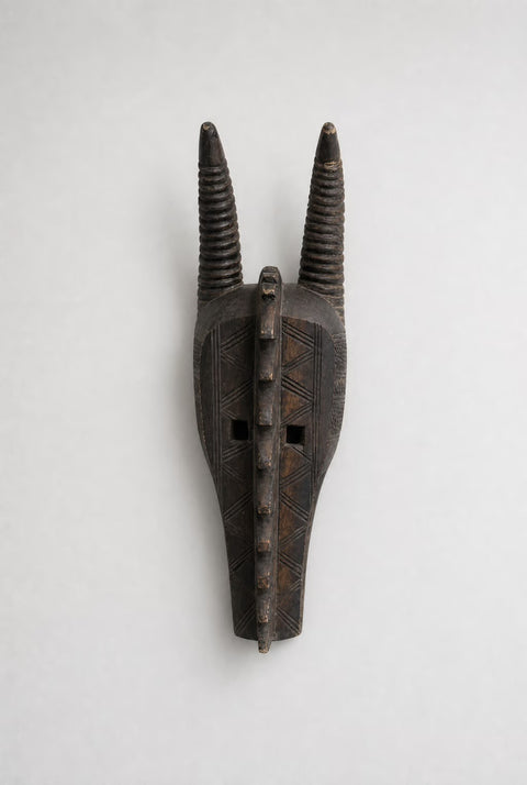 Carved Horned African Bobo Antelope Peoples Wall Mask
