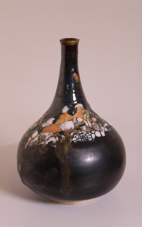 Black Round Studio Pottery Bottle Vase