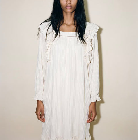 Vintage Ivory Ruffle and Pleat Dress — product detail