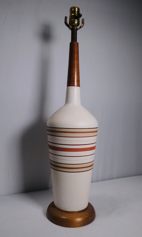 MCM 1960s Italian Banded Pottery Lamp