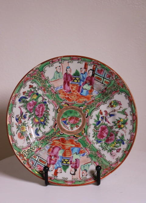Antique Chinese "Canton" Rose Medallion Porcelain Plates, Circa 1900's
