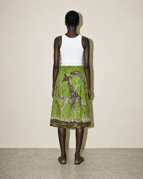 Vintage Green Batik Giraffe Skirt