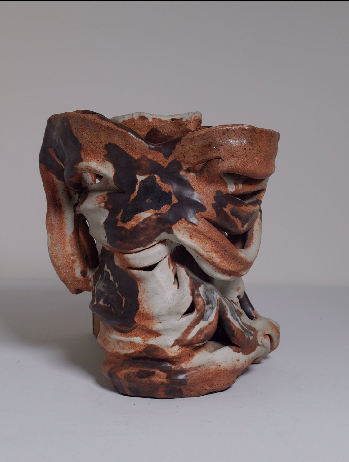 Handmade Abstract Ceramic Vase, Sculptural Marbled Pottery - Vintage