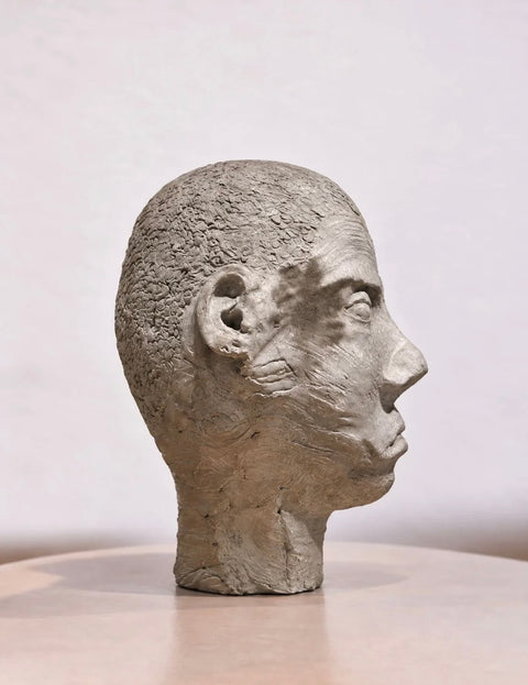 Vintage Textured Cement Portrait Head Sculpture