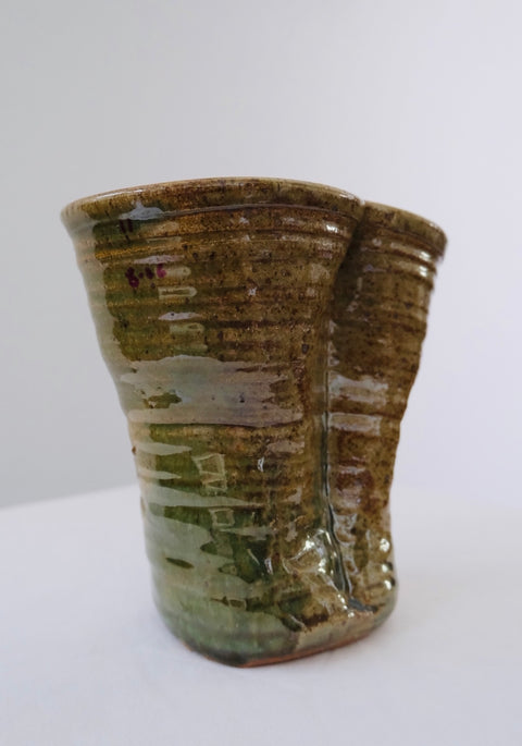 Vintage Double Valve Stoneware Studio Vase