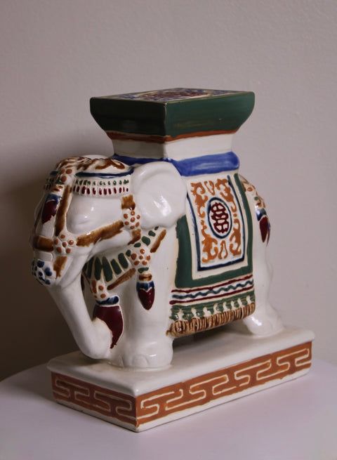 Vintage Ceramic Elephant Plant Stand Garden Seat Chinoiserie Style
