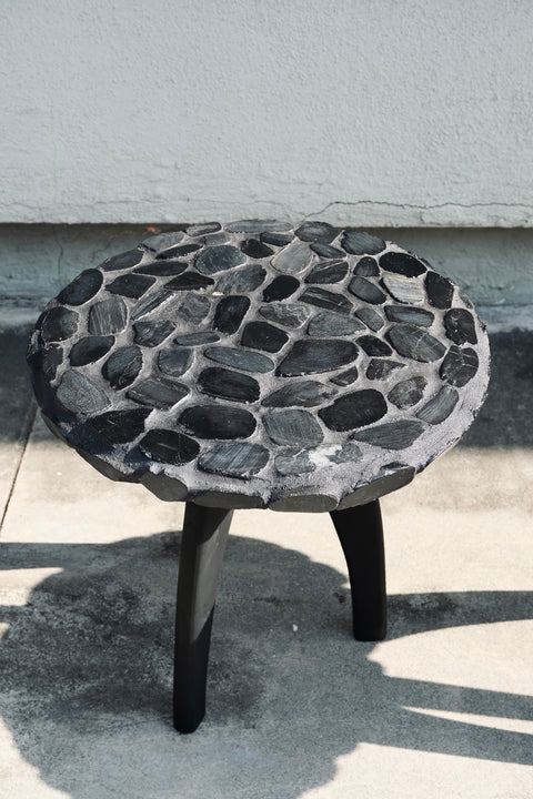 Hand tiled Black Stone Side Tables (Pair)